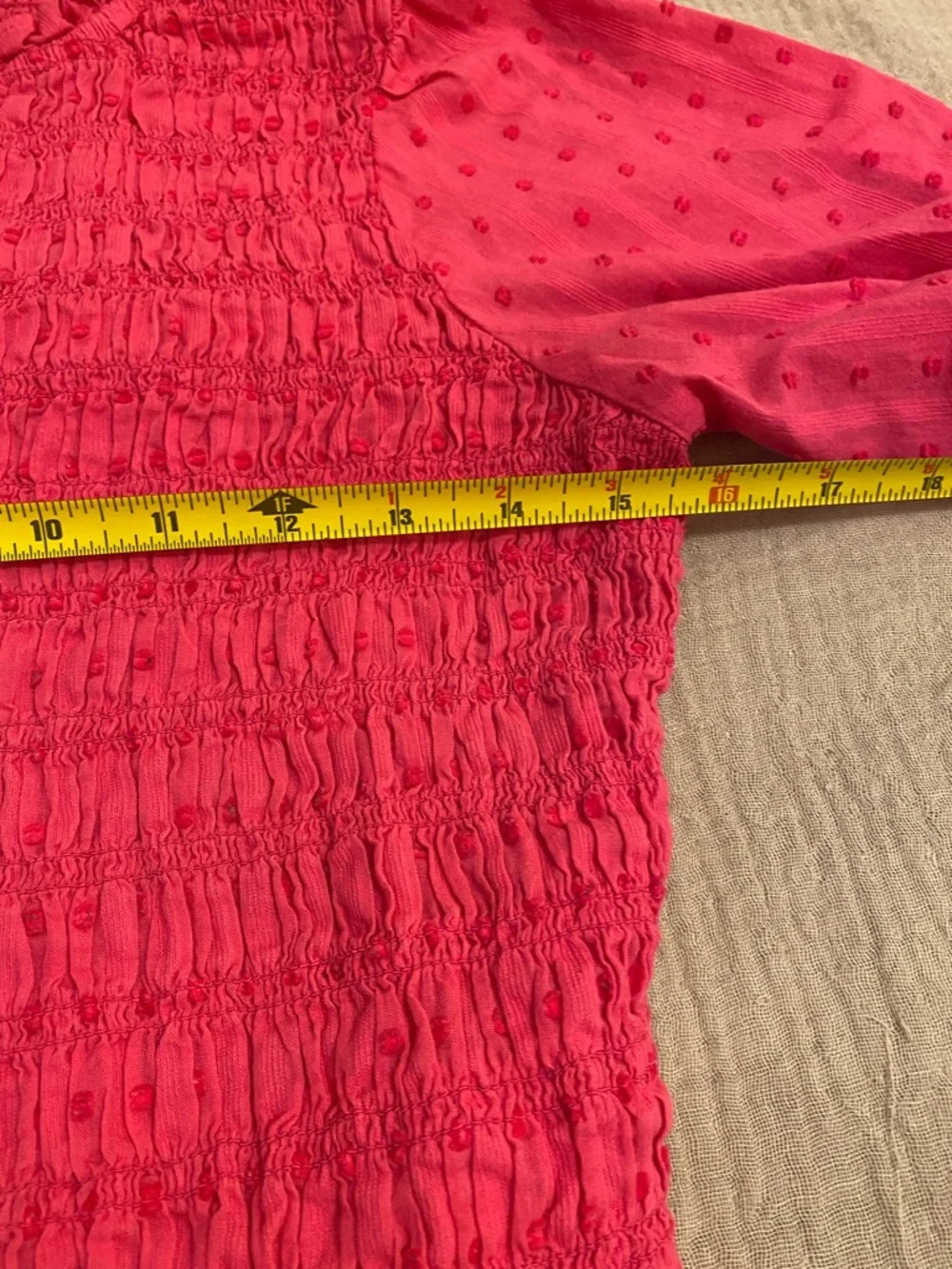 J. Crew Bright Pink Puff-Sleeve Smocked Top. Size S . Style BI436